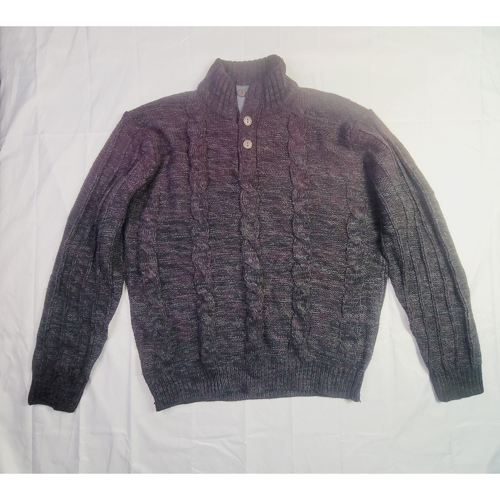 Weatherproof Mens Vintage Cable Knit Mock Neck Sweater XL Purple Marled Pullover